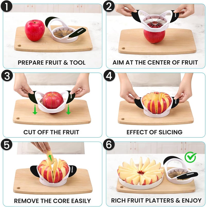 SCHVUBENR Apple Slicer and Corer - 4.72 Inch Stainless Steel Apple Cutter with 16 Sharp Blades - Professional Apple Divider Tool for Quick Slices - Easy to Use & Clean - Slice Fruits with Ease - Black - Image 4